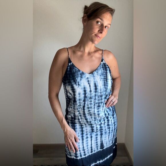 Anthropologie Cloth & Stone Tie Dye Midi Dress Navy White - Picture 3 of 13